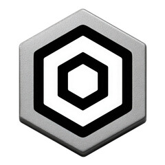 Modern geometric emblem with hexagonal shape and layered patterns on a textured background