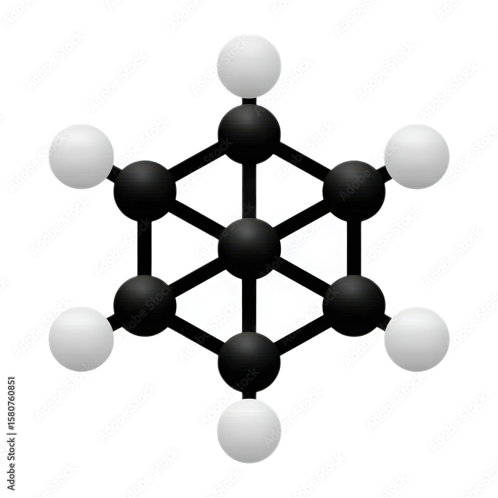 Poster abstract model of carbon atom structure showcasing hexagonal arrangement with black and white sphere
