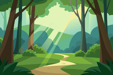 quiet forest glade with sunlight filtering throu