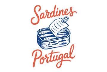  a vintage style illustration of canned sardines from portugal, capturing the essence of seaside cuisine, Hand-Drawn Sublimation Design isolated on transparent background