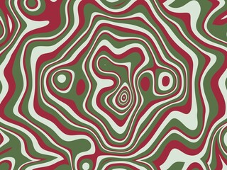 Seamless abstract pattern with wavy lines in red, green, and white, creating a psychedelic or marbled effect.
