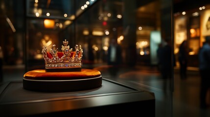 historic crown, royal relic, placed in museum-like environment