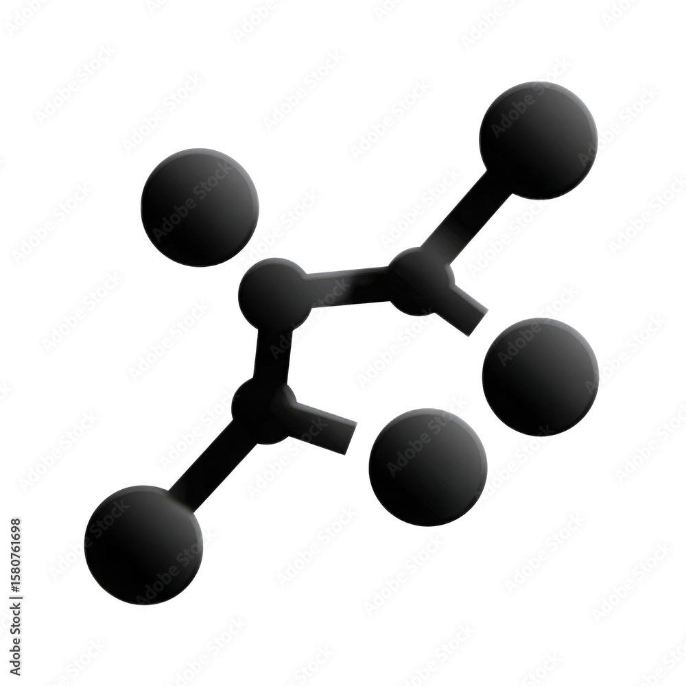 Poster abstract representation of molecular structure with spherical elements and connecting lines on a bla