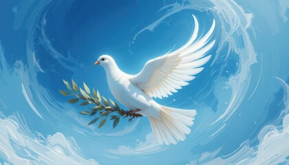  Abstract Peace White Dove Against a Dynamic Blue Sky Background