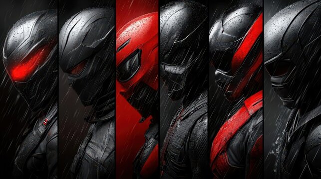 Rain-Soaked Riders: Futuristic Combat Suits