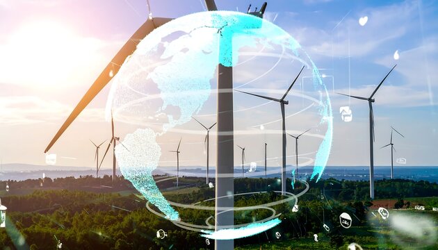 Global wind farm with digital overlay