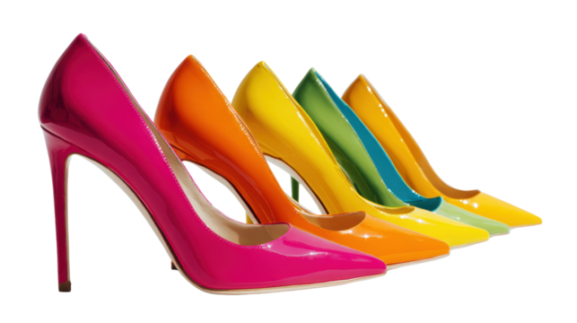 Colorful high heels in a row, perfect for fashion and style inspiration.