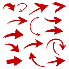 Red Hand-Drawn Arrow Set Vector Illustration