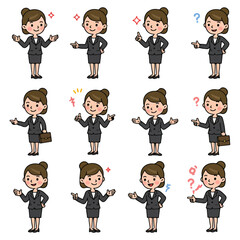 Businesswoman Cartoon Poses Set Vector Illustrations on Transparent Background