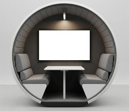 Tv Mockup In A Silent Workspace Pod With Circular Seating