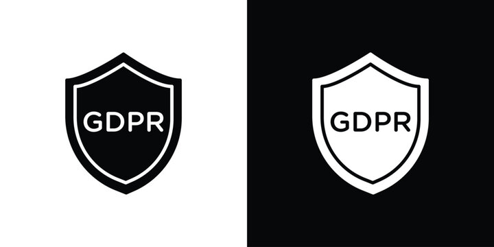 GDPR shield icon design. Black flat style sign for mobile concept