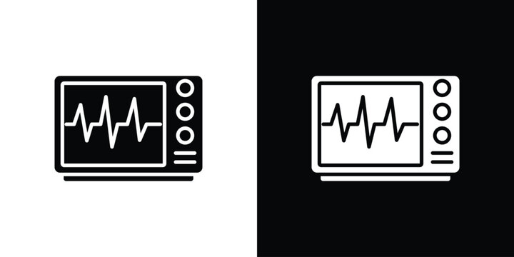EKG monitor icon design. Black flat style sign for mobile concept