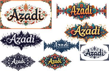 Azadi Typography Designs Ornamental Cultural Expression Vector Collection