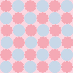 soft pastel floral and circle pattern vector - warm bright yellow, lilac purple, sky blue, blush pink seamless geometric design, whimsical geometric circle and flower pattern