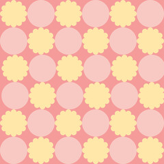 soft pastel floral and circle pattern vector - warm bright yellow, lilac purple, sky blue, blush pink seamless geometric design, whimsical geometric circle and flower pattern