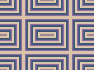 Seamless geometric pattern with nested rectangles in muted purple, beige, and blue tones.
