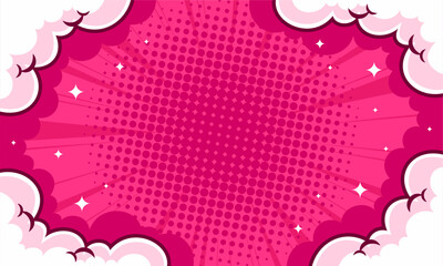 Comic pink background with cloud frame illustration