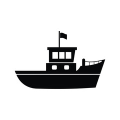 Vector illustration of various vessels, including a ship, fishing boat, and yacht, ideal for nautical and travel designs, in silhouette or line art a bold stylized minimalist silhouette of a fishing