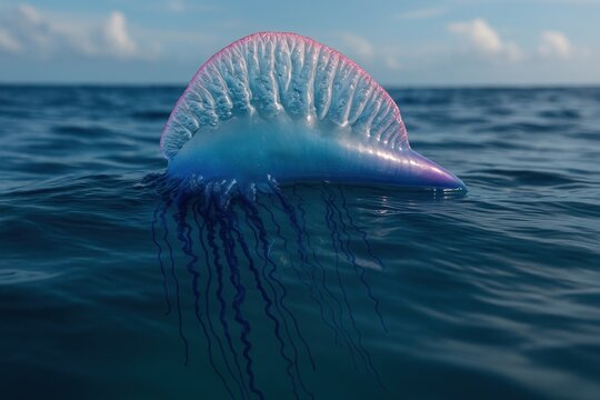 Vibrant jellyfish floating serenely.