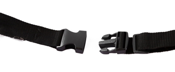 Black Nylon Strap with Plastic Buckle – Adjustable Belt Fastener Isolated