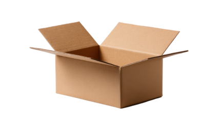 Open cardboard box with flaps, isolated on white background, ready for packing or storage.