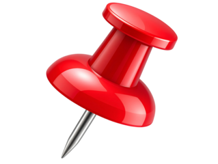  Classic Red Push Pin with Glossy Plastic Head Isolated on White