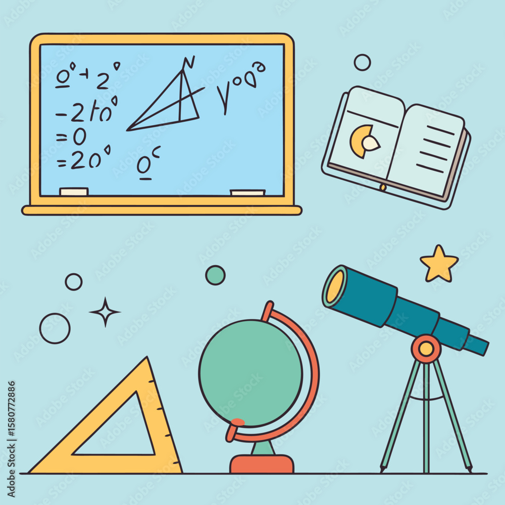 Fototapete mathematics. maths doodles with colorful lettering on white background. math and chemistry formula, 