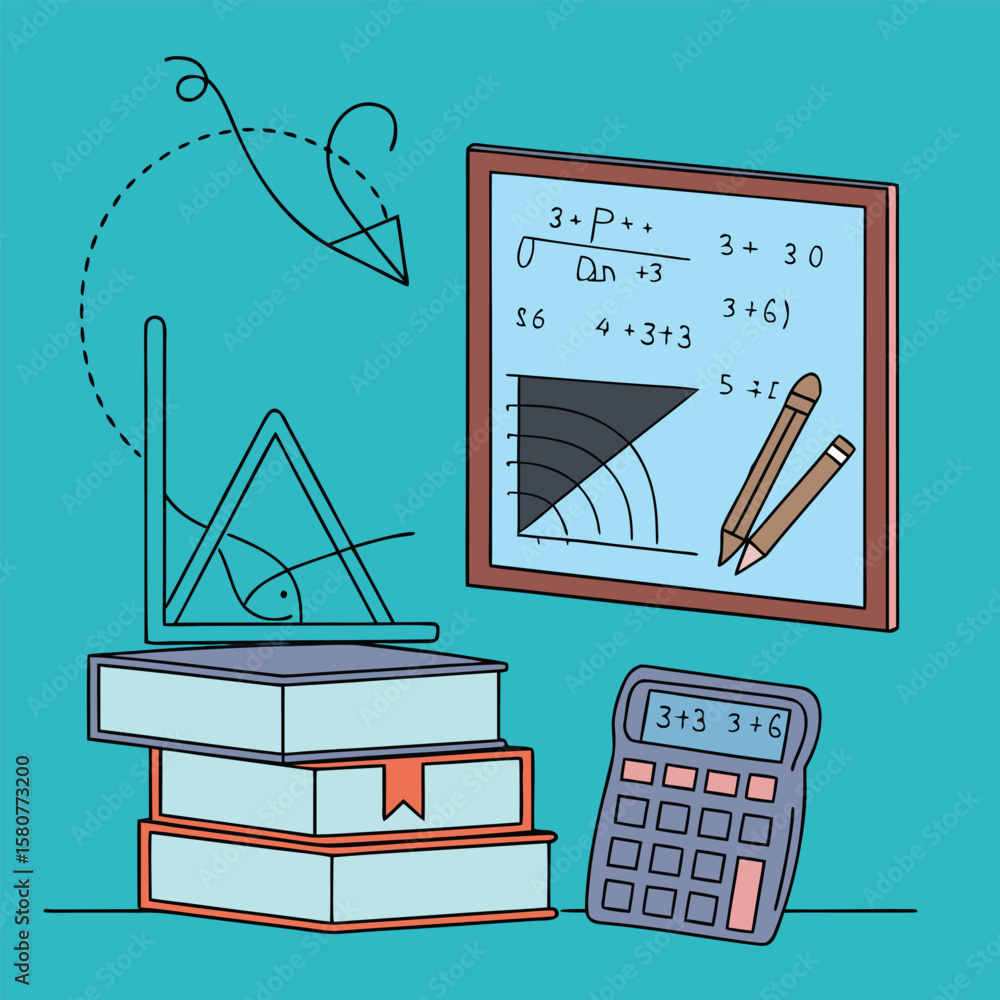 Fototapete mathematics. maths doodles with colorful lettering on white background. math and chemistry formula, 