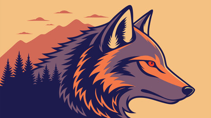 Obraz premium Double Exposure Wolf with Forest and Mountain Landscape – Surreal Nature Art