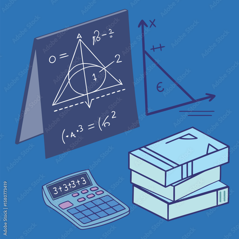 Fototapete mathematics. maths doodles with colorful lettering on white background. math and chemistry formula, 