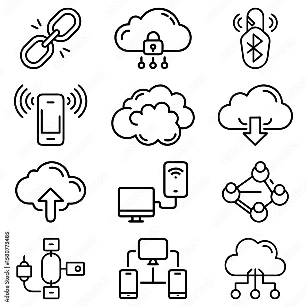 Poster collection of network and connectivity icons representing cloud computing and data transfer methods