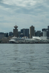 Modern Princess cruiseship cruise ship liner Grand in Vancouver, Canada port on blue sky sunny...