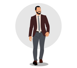 Vector illustration of a successful businessman in a suit standing.