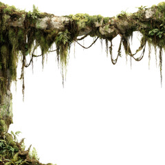 dry ancient jungle vines with moss remnants isolated on transparent background