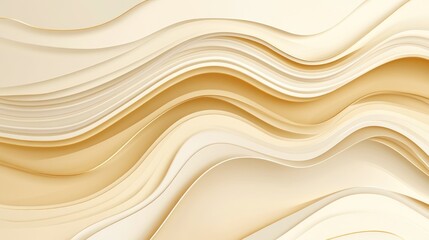 Abstract design with flowing, layered curves in creamy beige and gold tones.