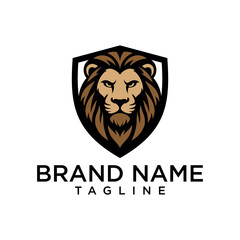 a bold lion head enclosed in a strong black shield, representing strength, courage, and leadership with a touch of modern heraldry