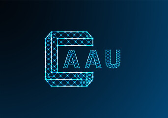 AAU low poly letter logo vector design. AAU lower poly logo design. AAU unique low poly logo design.