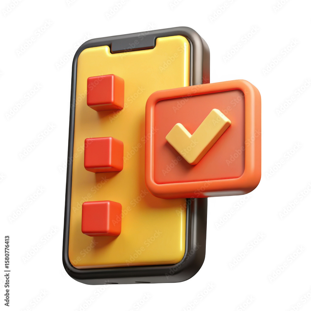 Fototapete 3d rendered smartphone displaying a checklist with a completed task icon isolated on transparent bac