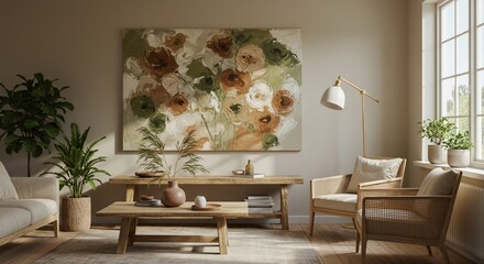 Serene living room with botanical art
