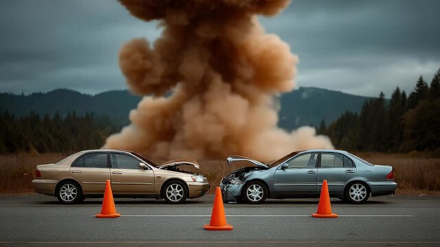 Damaged cars accident simulation