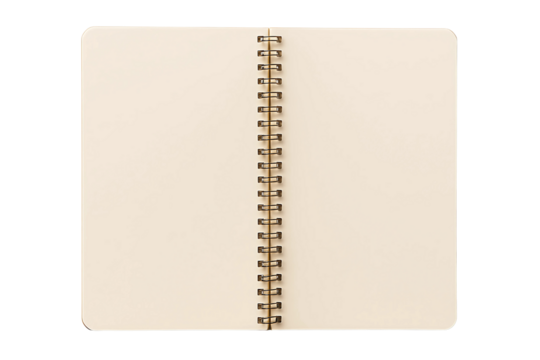 Open Blank Spiral Notebook - Stationery and Education - Copy Space for Notes Isolated transparent background 