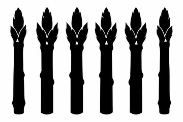 Black Silhouette Asparagus Icons 6 Vector Illustrations