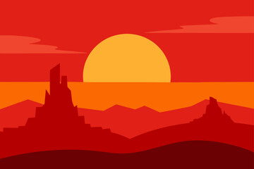 sunset over a red rock desert mesa