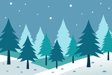 winter pine forest with snow gently falling