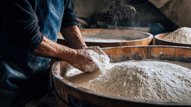 The process of transforming wheat into flour in a traditional wheat milling operation