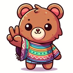 Cute Bear with peace hand cartoon vector icon illustration