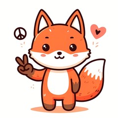 Cute Fox with peace hand cartoon vector icon illustration