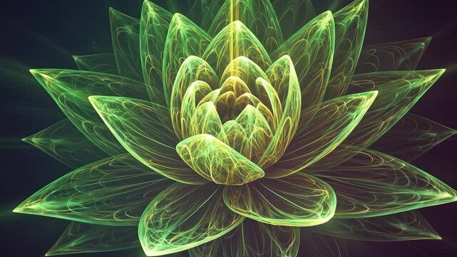 Glowing Green Lotus Flower in Dark Background