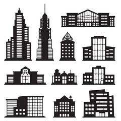 Fototapeta premium set vector various Buildings icon and office icon vector silhouettes
