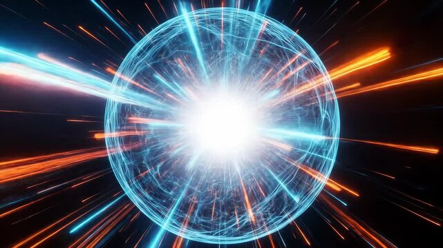 Glowing Energy Sphere with Blue and Orange Rays